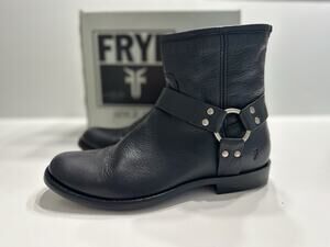 Frye Phillip Harness Short Black Leather Boots Size 7